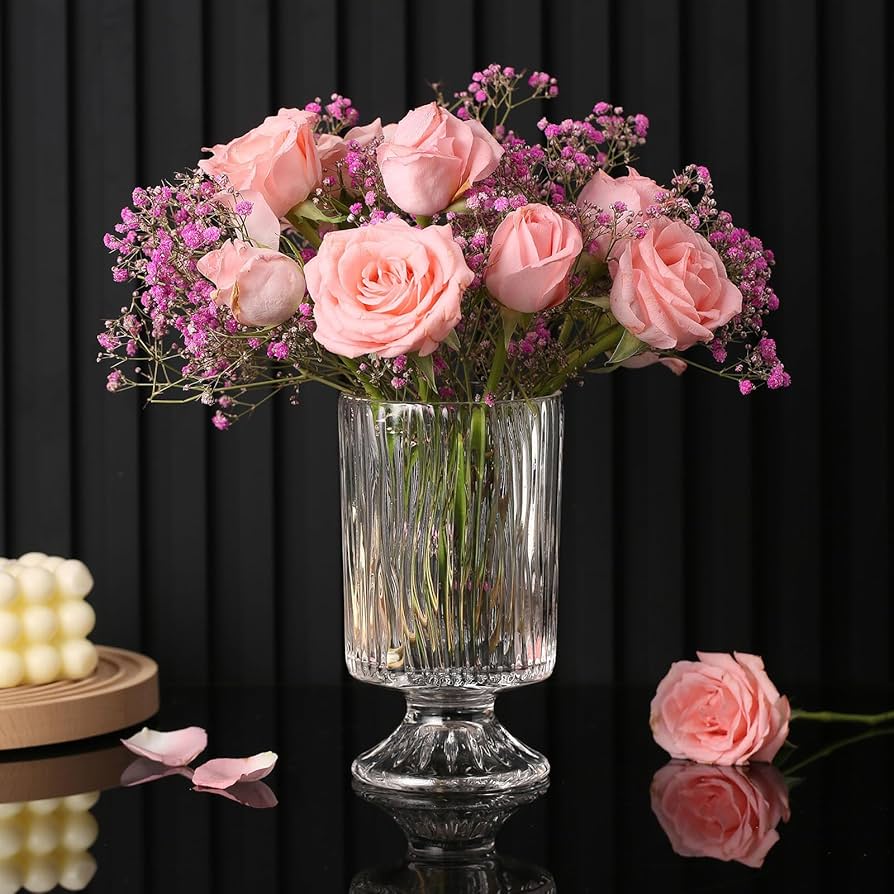 Amazon.com: 7 Inch Modern Glass Vase with Embossed Ribbed